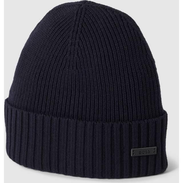 Boss, Beanies, unisex, Blue, ONE SIZE, Ribbed Wool Beanie Hat