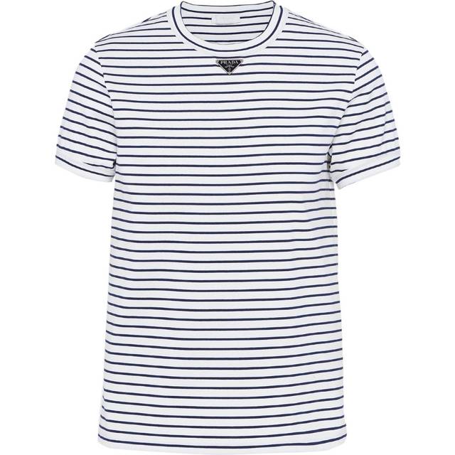 Prada - triangle-logo striped T-shirt - men - Cotton - S - Blue