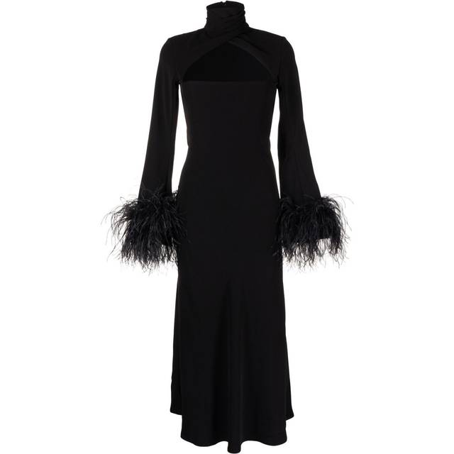 16Arlington - Odessa feather-trim midi dress - women - Ostrich Feather/Polyester - 6 - Black