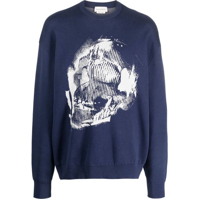Alexander McQueen - Skull Graffiti jacquard-knit jumper - men - Cotton/Polyester/Viscose - M - Blue