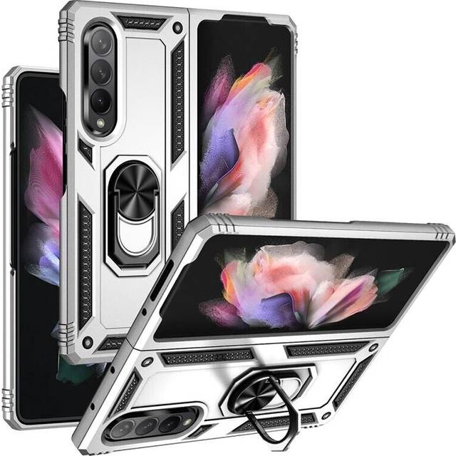 Samsung Galaxy Z Fold3 5G Hybrid Skal med Metall Stativ - Silver