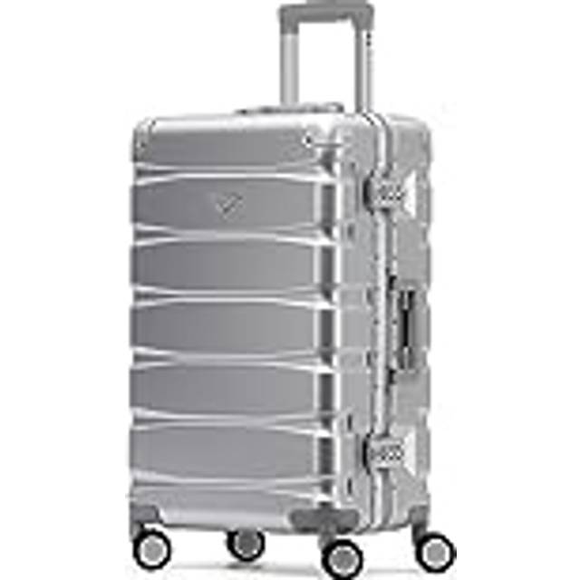 27" Medium Check in Suitcase - Aluminium Frame, ABS Body Hold Luggage - Silver - Cabin