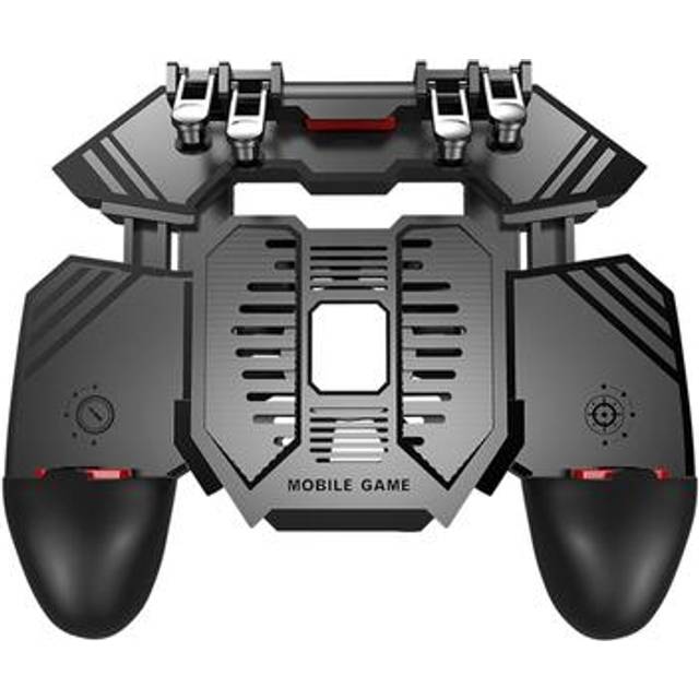 AK77 Mobile Game Controller PUBG Game Controller Gamepad med 6-finger Gaming Trigger och kylfläkt - Svart/1200mAh uppladdningsbart batteri