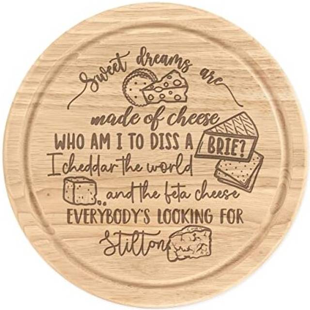 Sweet dreams are made of cheese board round 25cm wooden chopping funny christmas