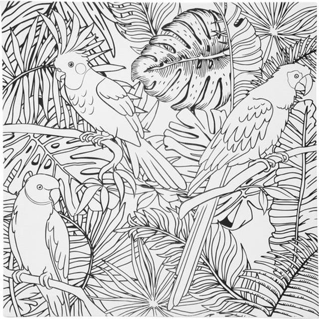 Canvas med tryckt motiv – papegoja i djungel 30×30 cm