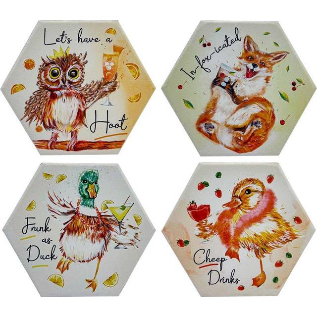 Ceramic Set of 4 Coasters - Party Animals