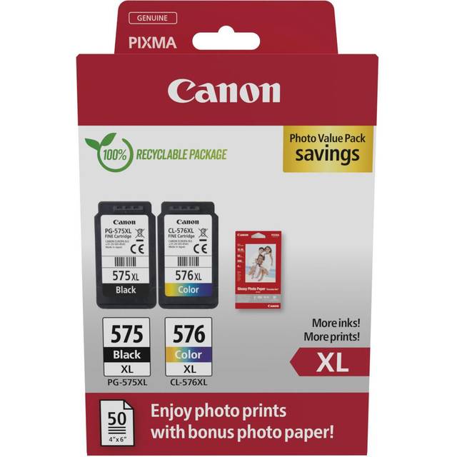 Canon PG-575XL/CL-576XL Inkjet Cartridges + Photo Paper Black/Colour