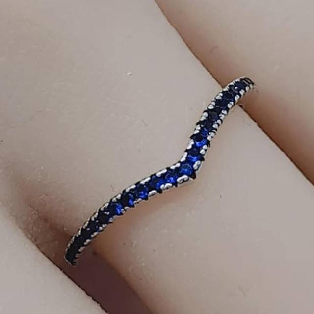SHEIN 925 Sterling Silver Blue Shiny Wishbone Ring For Couples, Simple Style Diy Stacking Romantic Gift, Women&#39;s Ring, Charm Ring, Original Ring, Suitable T