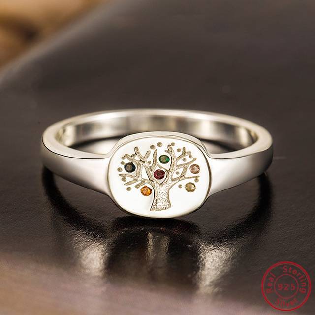 Flyleaf 1pc Personalized 925 Sterling Silver Big Tree Birthstone Women&#39;s Ring Fine Jewelry, Birthday Gift, Anniversary
