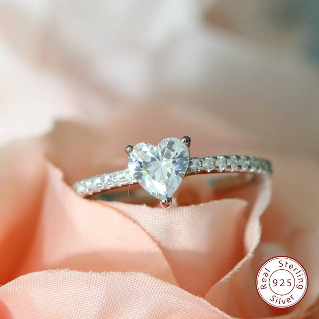 Esberry A High Sparkle Heart Engagement Ring Wedding Band For Women S925 Sterling Silver Promise Ring Eternity Ring Fine Jewelry Gift Bridal Jewelry