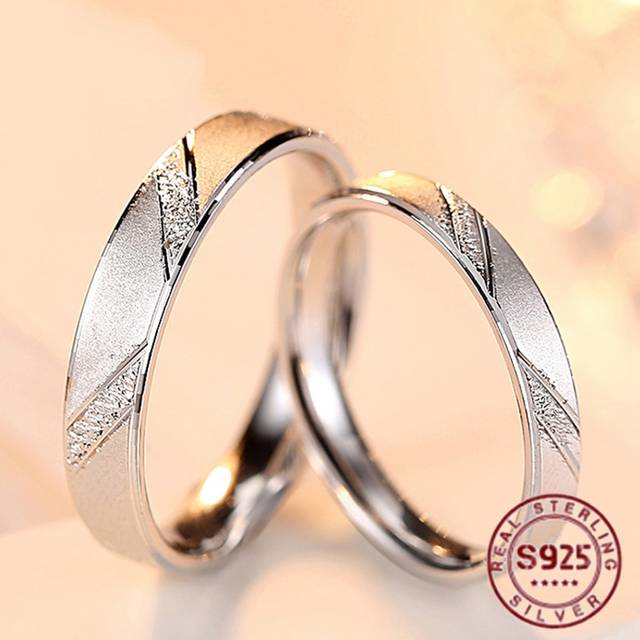 SHEIN 1pc Couple Wedding Rings Pure 100% 925 Sterling Silver Jewelry Simple Style Frosted Lovers Ring For Women / Men Engagement Accessories Jewelry Gifts B