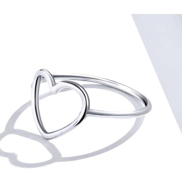 bamoer 1 PC Sterling Silver 925 Simple Minimalist Heart Finger Rings For Women Wedding Engagement Statement Jewelry