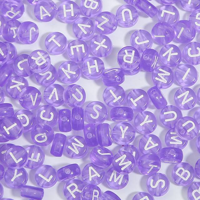 SHEIN 100pcs Acrylic Purple Semi-transparent Flat Round English Alphabet Beads For Jewelry Making Diy Necklace And Bracelet