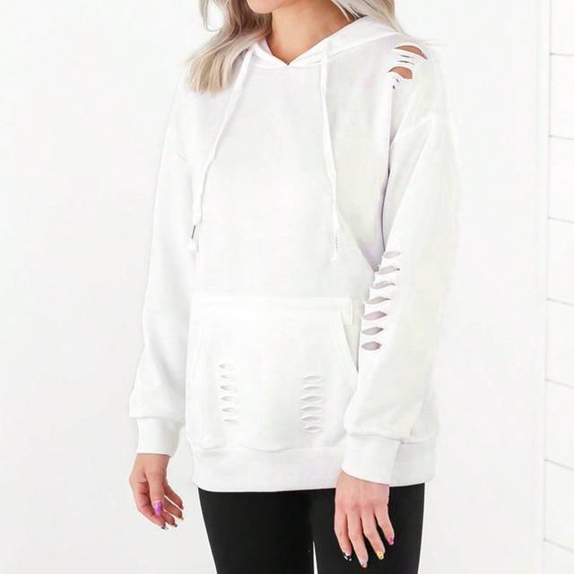 SHEIN Plus Size Kangaroo Pocket Distressed Hoodie