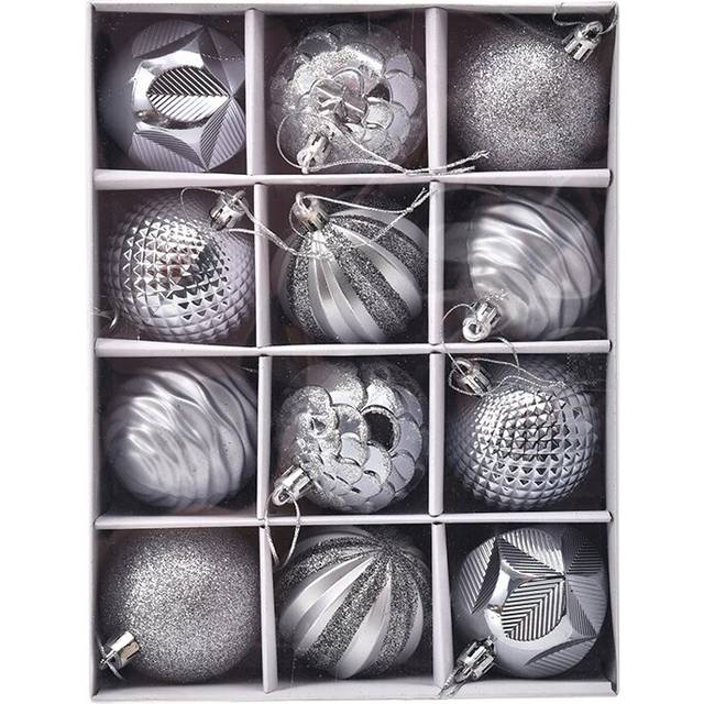 12 Pieces Christmas Tree Baubles Christmas Baubles, Matte and Glossy Christmas Tree Decorations Glittering Christmas Tree Baubles ? 6CM (Silver)