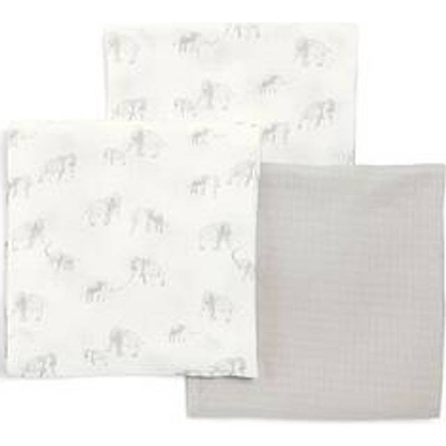 Mamas & Papas Large Elephant Muslin Squares- 3 Pack, Grey/White
