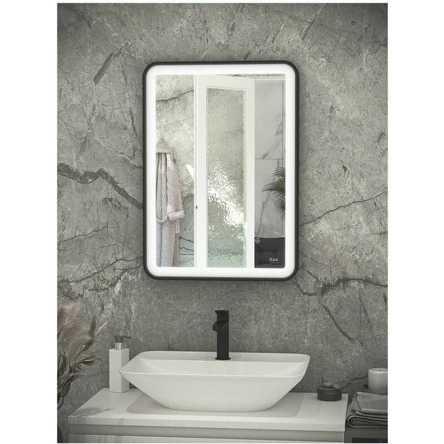 Rak Ceramics - rak Picture Soft led Illuminated Bathroom Mirror with Demister Pad 700mm h x 500mm w - Matt Black