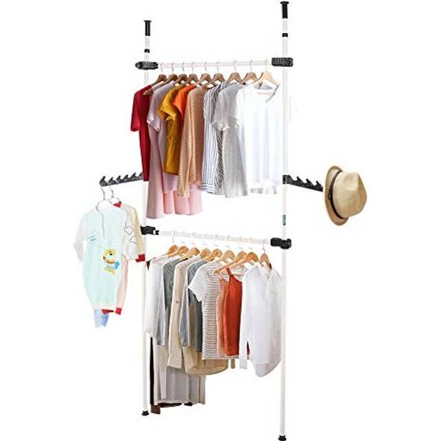 Heavy Duty Clothes Rack 2 Poles 2 Bars Telescopic Coat Hanger Wardrobe Organiser Cloth Rail Garment Rack Stainless Steel Poles and Bars 281cm - 3