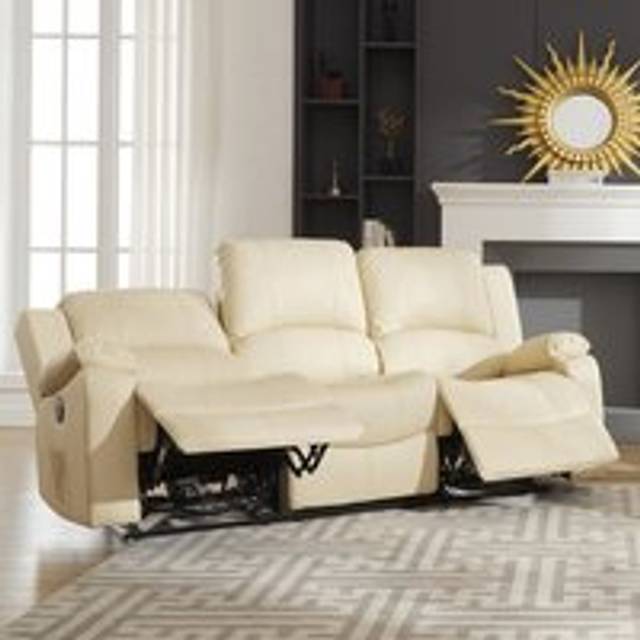 Glendale 3 Seater Cream Bonded Leather Electric Recliner Sofa - Artemis Home