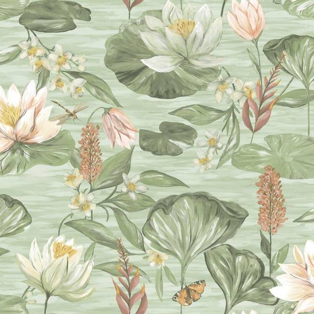 HoldenLily Pad Green Wallpaper - Holden Décor - Multi - 0.1 x 53 x 1000cm