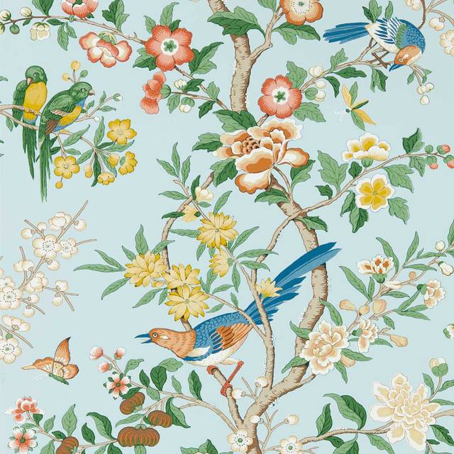 Sanderson Tapete Chinoiserie Hall - Dawn Blue/ Persimmon - /blue/multicolour