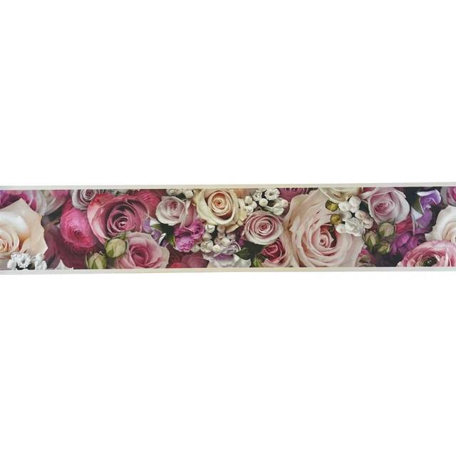 As Creation - Floral Rose Pink White Wallpaper Border Flowers Textured Bedroom