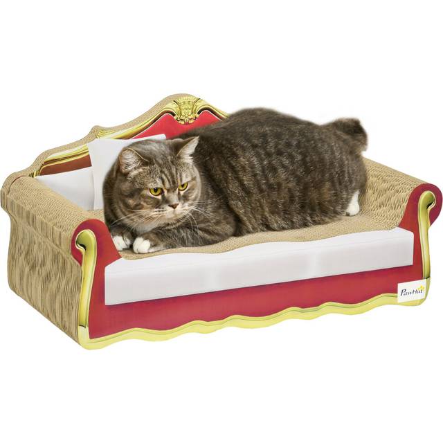 PawHut Cat Scratching Board - Cardboard Lounge Sofa with Catnip - 58 x 29.5 x 29cm | TJ Hughes Multi