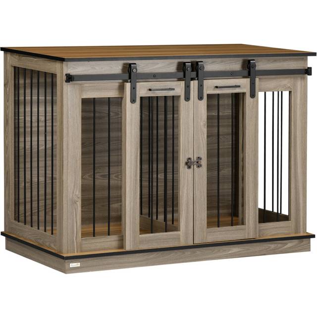 PawHut Dog Crate for Large Dogs - Double Dog Cage for Small Dog - Oak Tone | TJ Hughes White