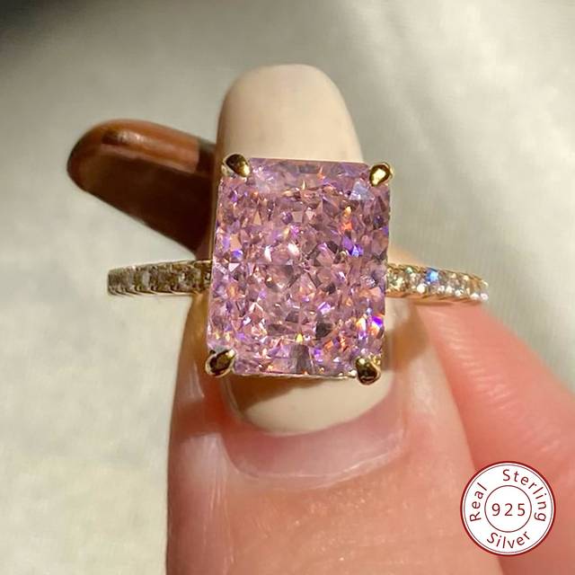 Esberry A High Sparkle Pink Engagement Ring Wedding Band For Women s925 Sterling Silver Gold Ring Promise Ring Eternity Ring Fine Ladies Jewelry Gift For Part