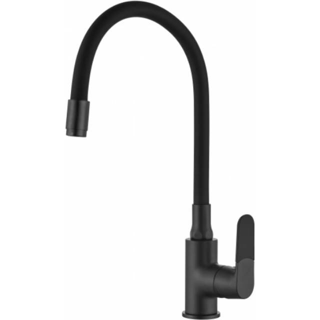 Invena - Black Elastic Spout Shape Memory Kitchen Mixer Tap Tall Inox Single Lever Faucet