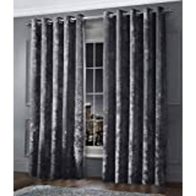 "Intimates Luxury Thermal Crushed Velvet Charcoal Dark Grey Ringtop Pair of Curtains (66"" Wide x 54"" Drop)"