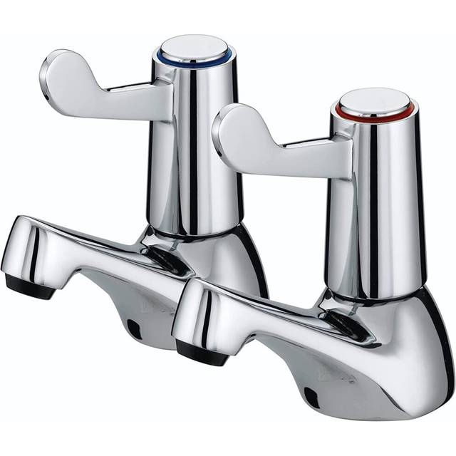 Chrome Lever Basin Taps, Pair of Bathroom Sink Taps for Bathroom Basin, Hot and Cold Water, Chrome Brass Pillar Taps Set for...