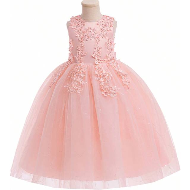 Elegant Rosa Brudnäbbsklänning Med Pärlbroderi Och Rosett, Lämplig För Bröllop, Bal, Fest, Ceremoni, Födelsedag, Sommar (6Y,7Y,5Y,8-9Y,10-11Y,12-13Y,14Y)