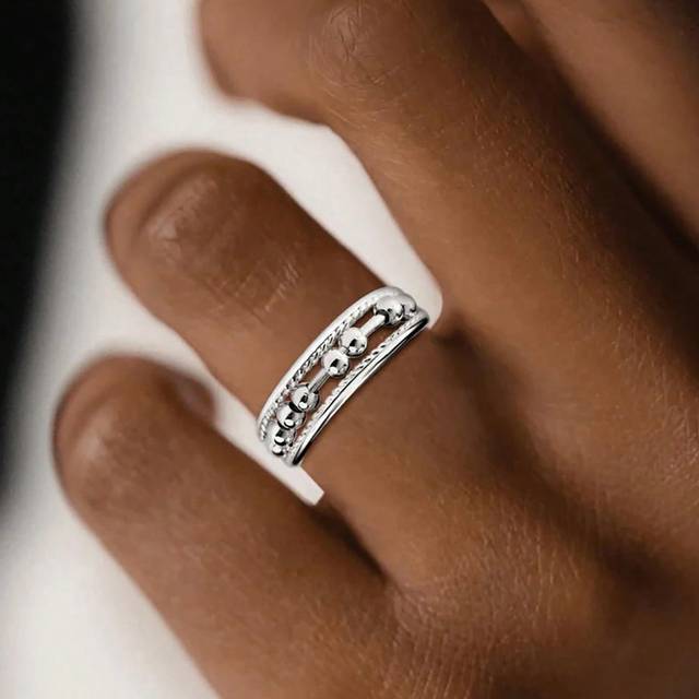 BALMORA 1pc S925 Sterling Silver Finger Spinner Adjustable Ring, Minimalist Fashion Personalized Knuckle Ring Gift For Women