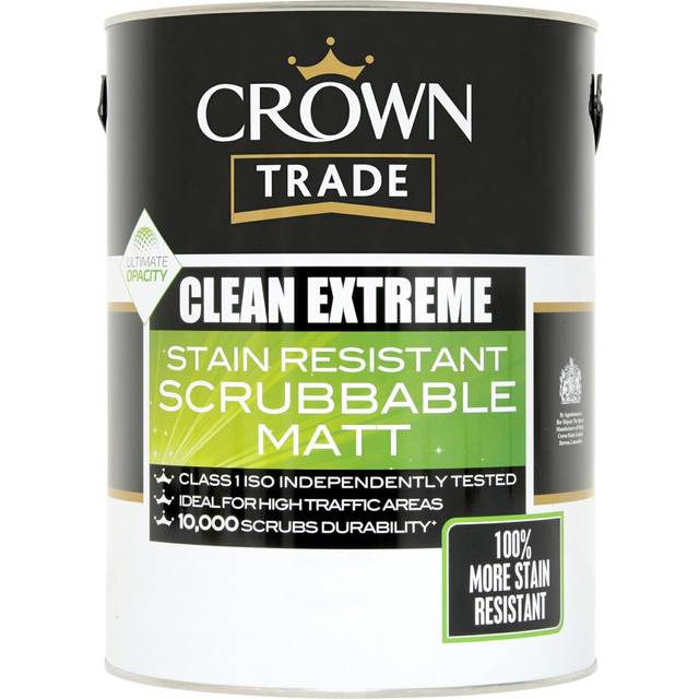 Crown Trade Clean Extreme Stain Resistant Scrubbable Matt, Magnolia 5L, Paints, Wall and Ceiling Paints