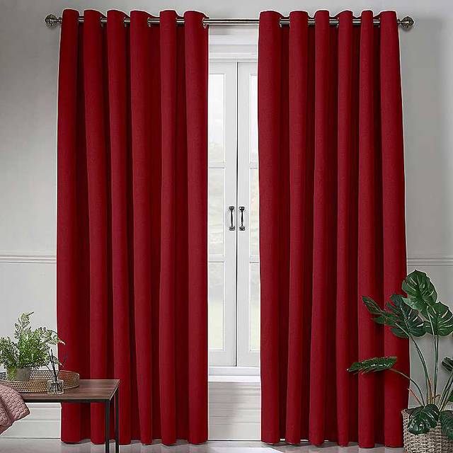 Linen Look Ring Top Blackout Curtains - Red - 161cm width x 229cm drop