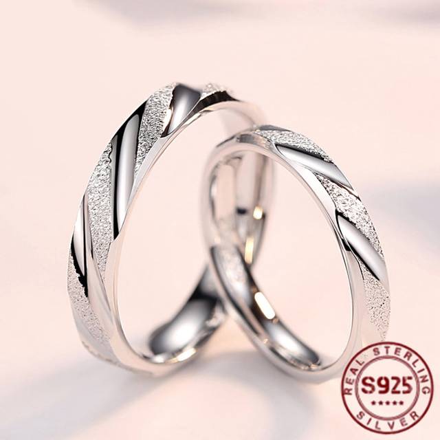 SHEIN 1pc Couple Wedding Rings Pure 100% 925 Sterling Silver Jewelry Simple Style Threaded Frosted Ring For Women / Men Engagement Accessories Jewelry Gifts