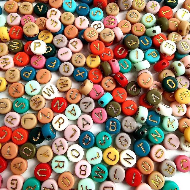 SHEIN 500pcs 4 * 7mm Colorful Gold Acrylic Letter Beads With 1 Roll Of Elastic Cord For Bracelets, Necklaces And DIY Jewelry Making
