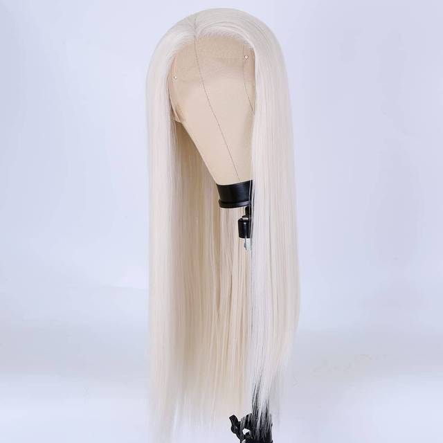 AIMEYA Platinum Color Fashionable Matte High-temperature Silk Straight Hairpiece, For Women 60# Synthetic Hair Pre-lace 13*4, With High Simulation Natural Ha