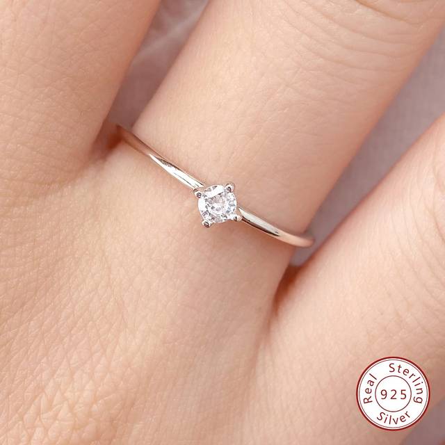 Esberry 1 PC French 4 Prongs Setting Minimalist Ring Ladies Jewelry S925 Sterling Silver White Gold Plated Fine Jewelry Daily Wear Gifts
