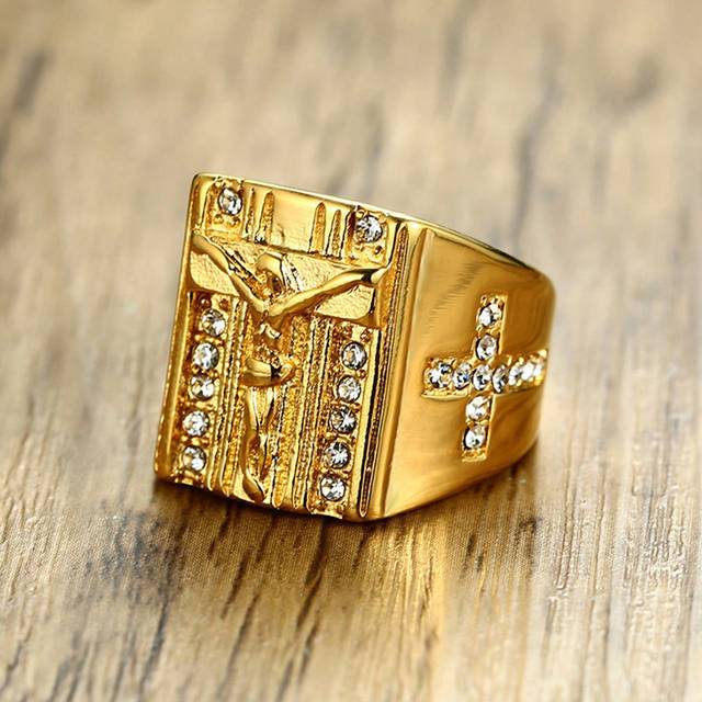 SHEIN 18K Gold Plated 1pc Stainless Steel Jewelry Glamorous Vintage Cubic Zirconia Men&#39;s Ring Gift For Daily Commute