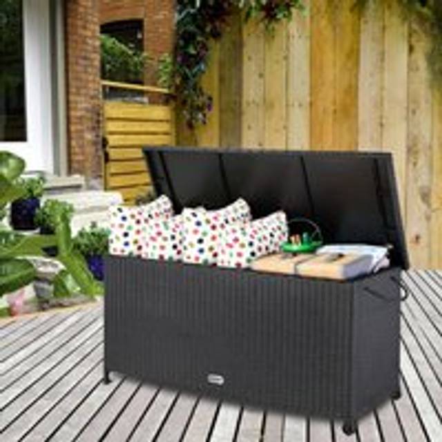 Rattan Garden Storage Box Black 270L