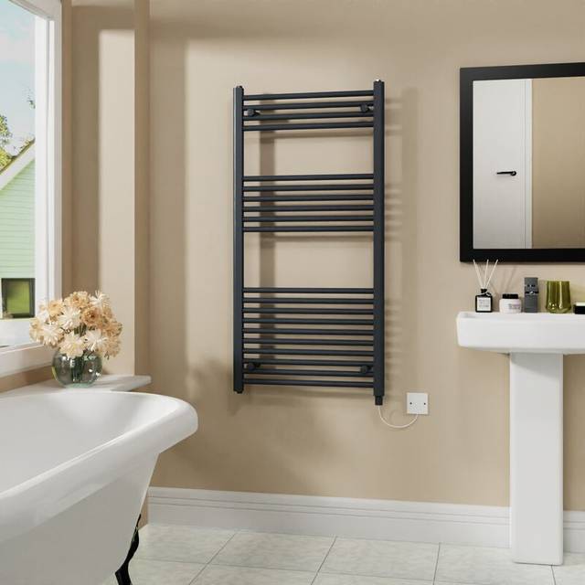 Warmehaus - Electric Bathroom Radiator Straight Anthracite 1200x600mm 600W