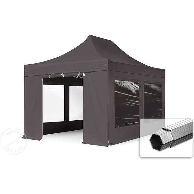 TOOLPORT 3x4.5m PES 800 Pop Up Gazebo PROFESSIONAL Aluminium 40 mm, incl. Sidewalls with Panorama Windows, dark grey - (600204)