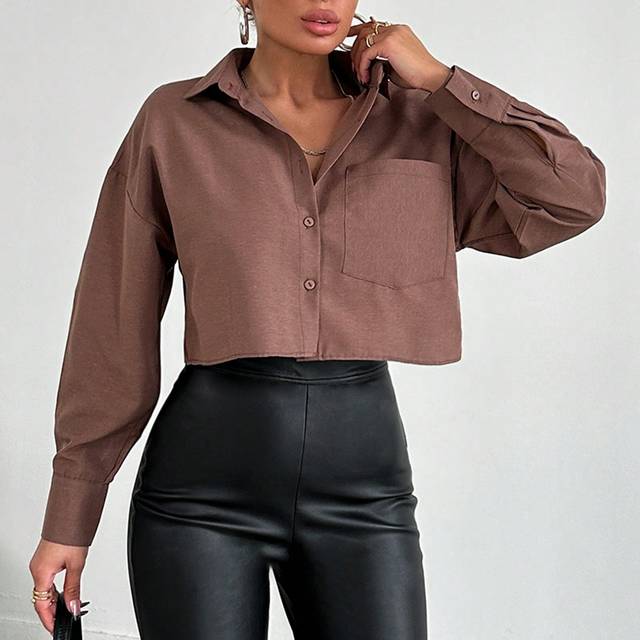 SHEIN Wrap Back Crop Blouse With Short Front
