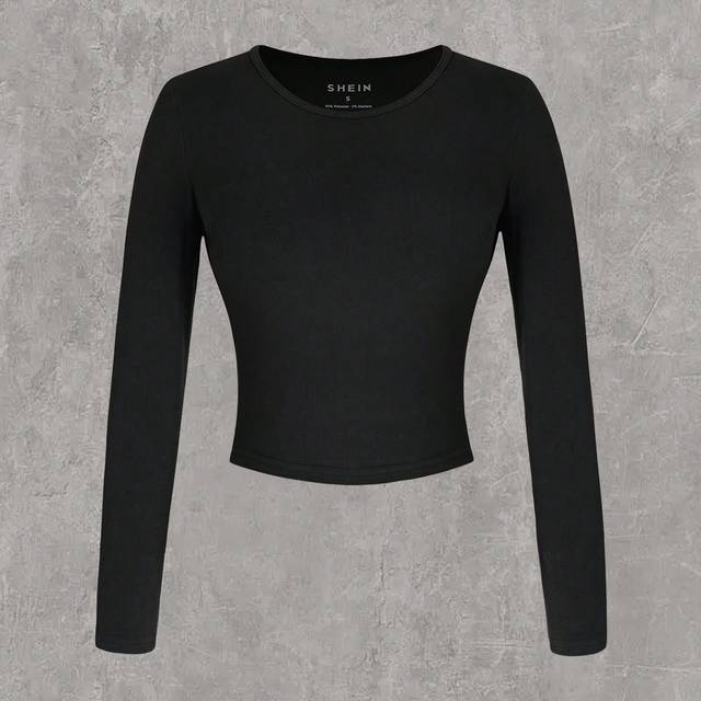INAWLY Solid Crop Tee. Ladies&#39; Long Sleeve T-Shirt