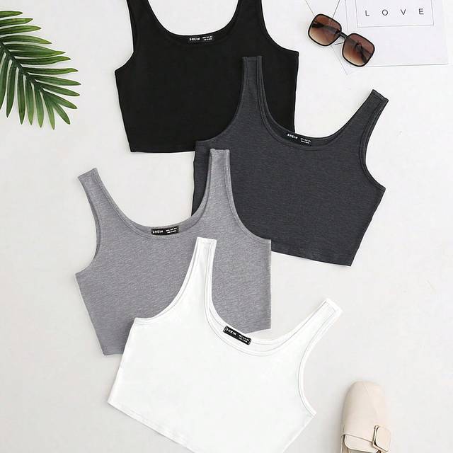 Flirla 4pcs Solid Crop Tank Top