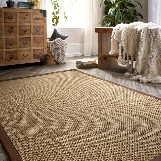 Origins Sisal Rug Warm Natural with Dark Brown Border 120x170, Cream