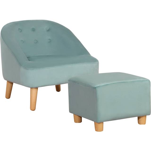 Homcom kindersessel kindersofa mit fußhocker kindercouch eukalyptusholz Grün