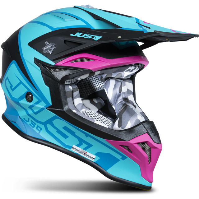 Just1 J39 Thruster Crosshjälm Fluo Svart Olja-Blå-Fuchsia